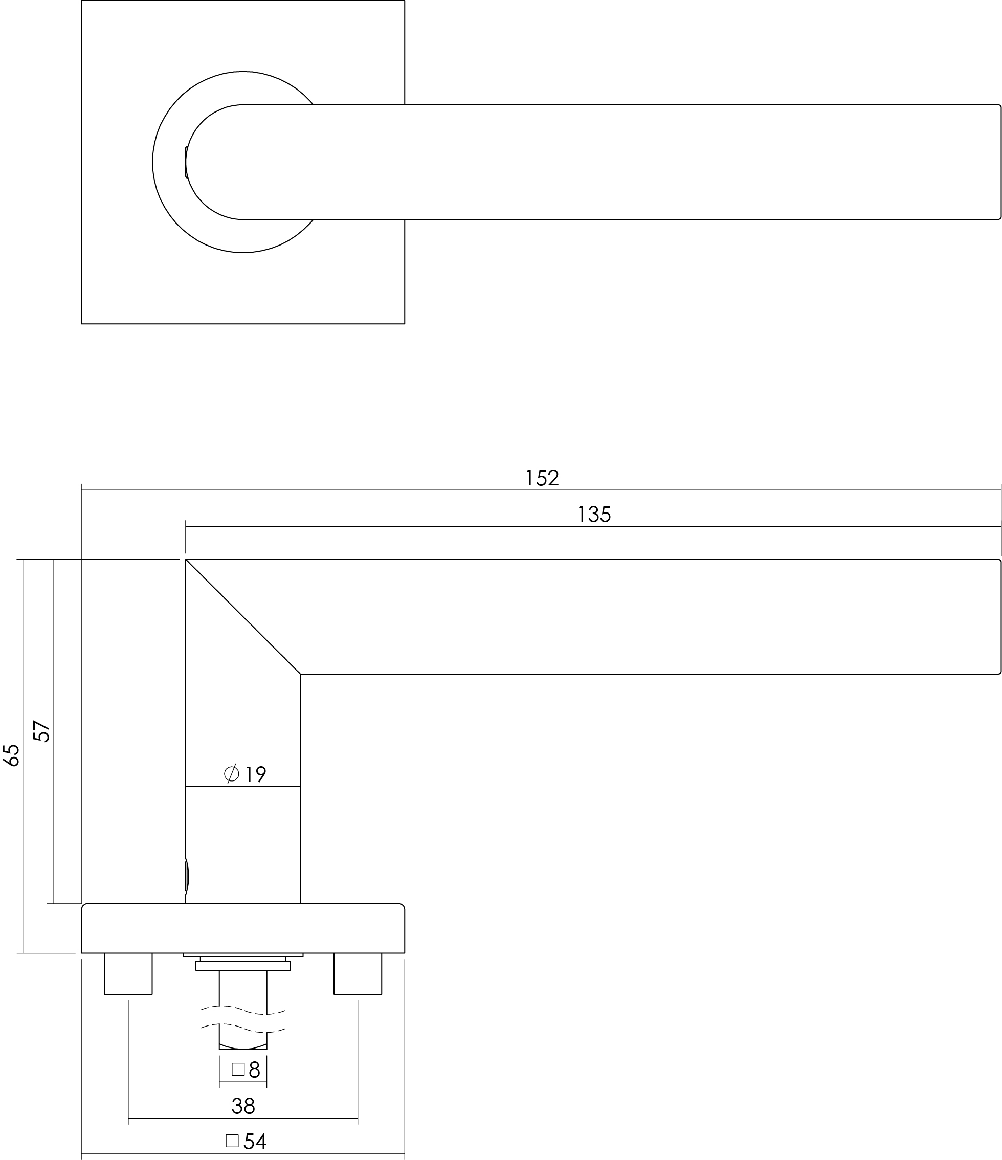 Intersteel Deurkruk Hoek 90° op vierkant rozet rvs geborsteld 2 0035.124202 2