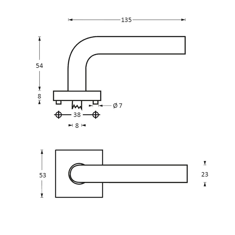 Intersteel Deurkruk ovaal Hoek 90° op vierkant rozet rvs geborsteld 3 0035.124302 2