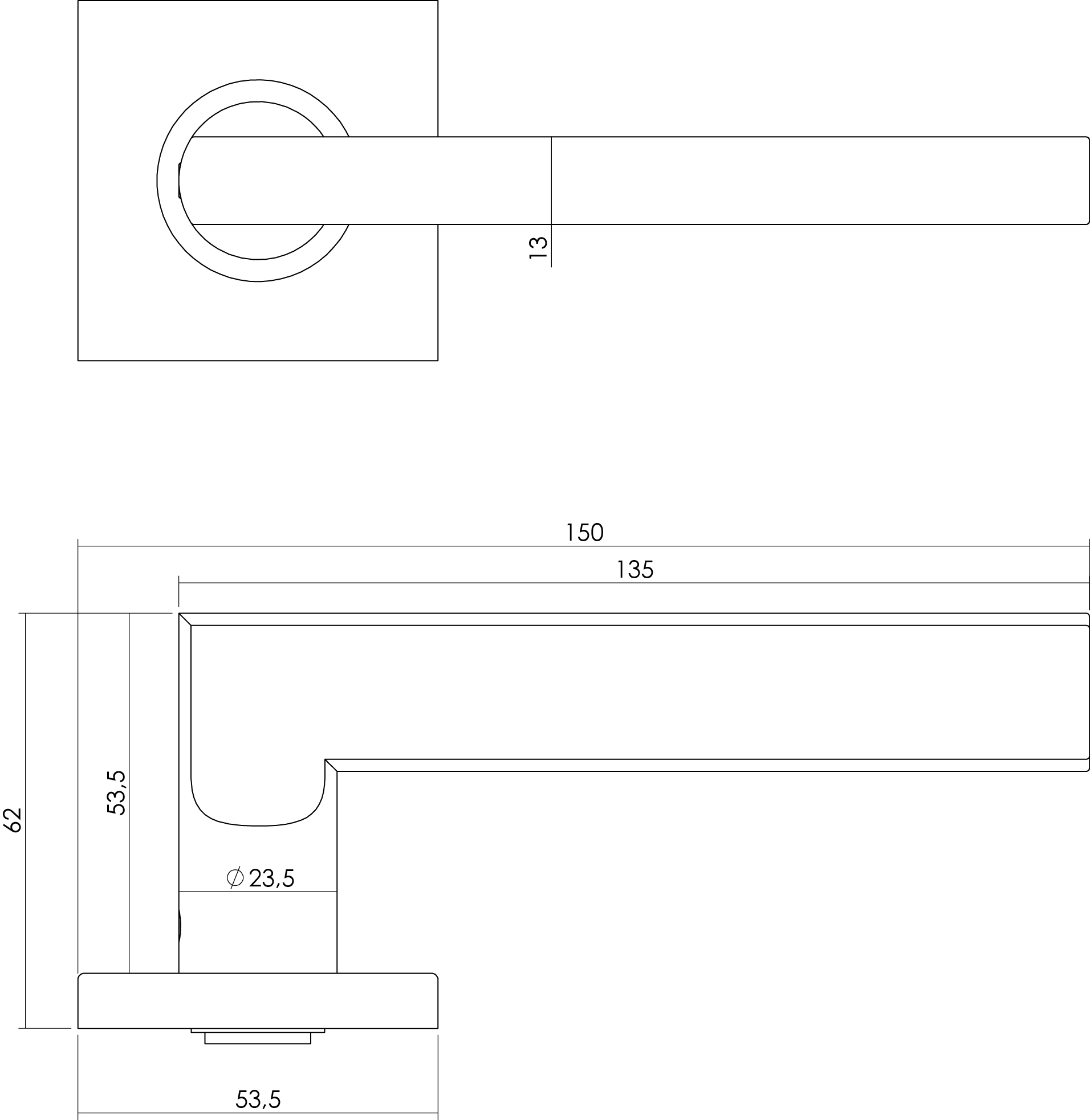Intersteel Deurkruk Hoek 90° plat op vierkant rozet rvs geborsteld 3 0035.125202 2