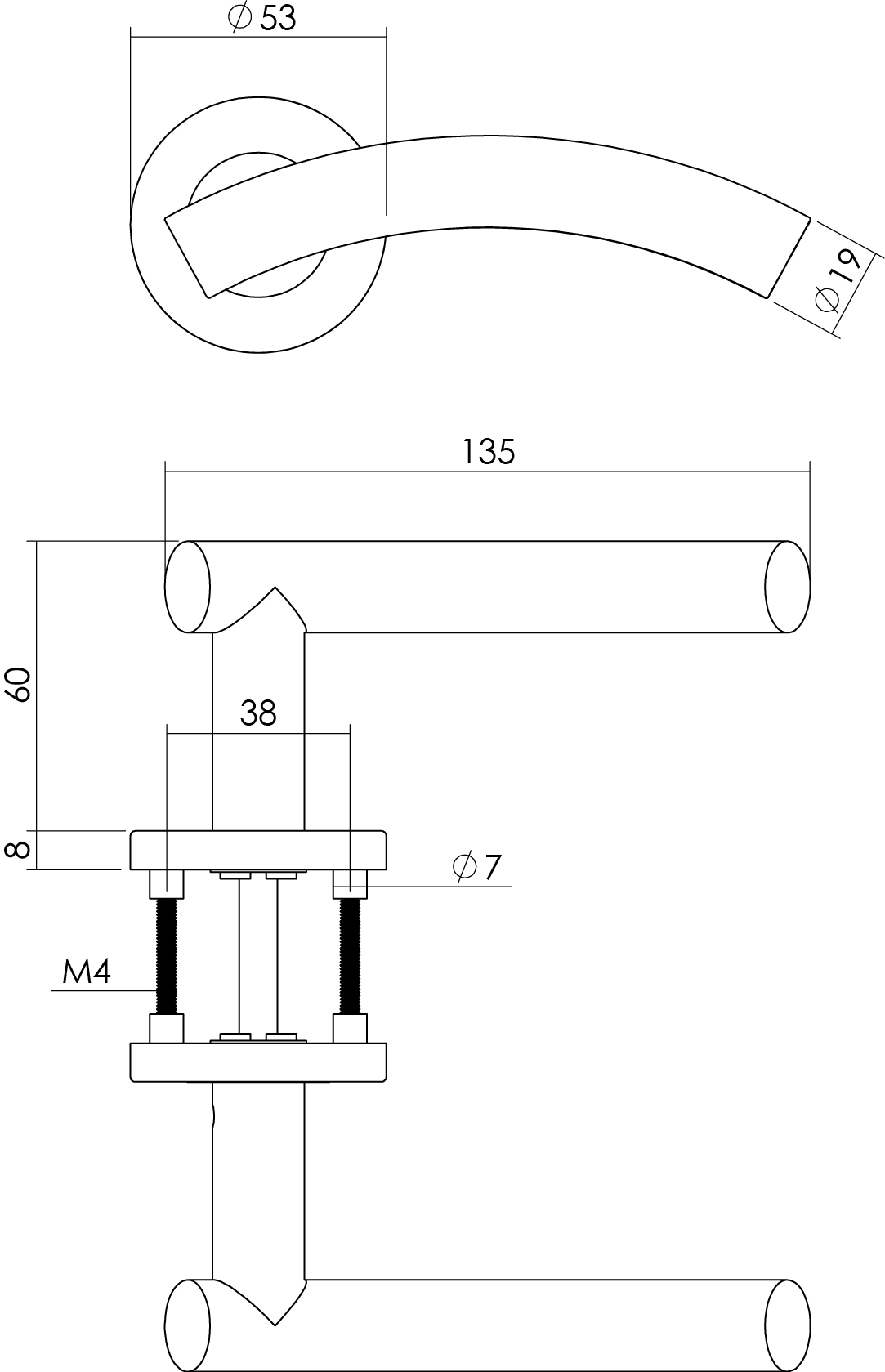 Intersteel Deurkruk Gebogen op rozet met 7 mm nok rvs geborsteld 2 0035.127402 2