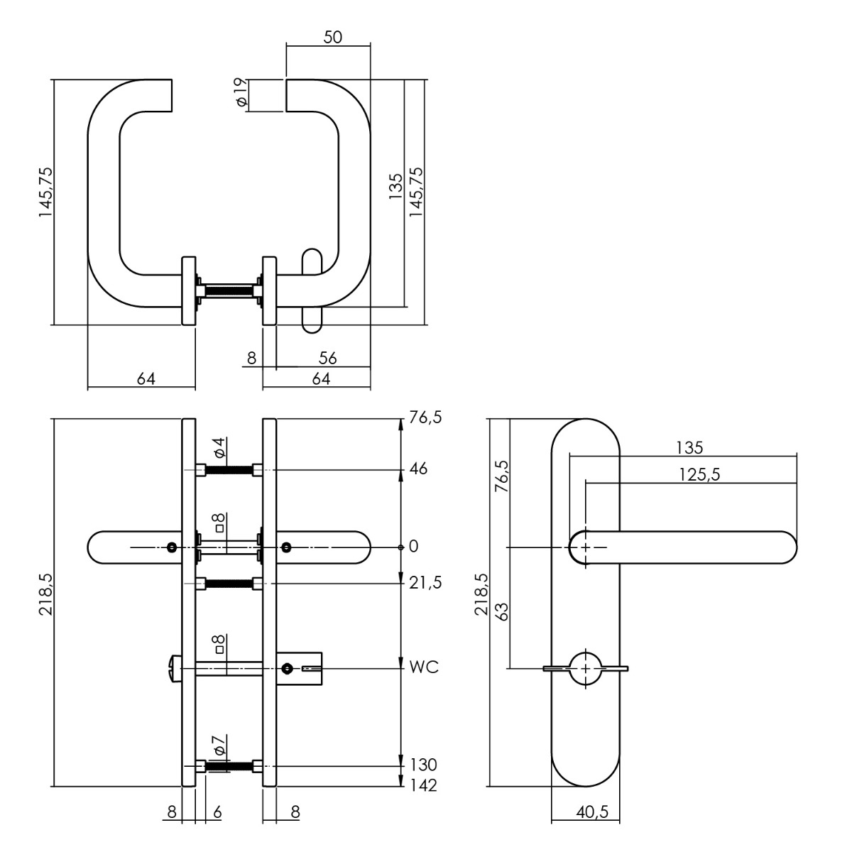Intersteel Deurkruk Rond op langschild toilet-/badkamersluiting 63 mm rvs geborsteld 2 0035.129565w 2
