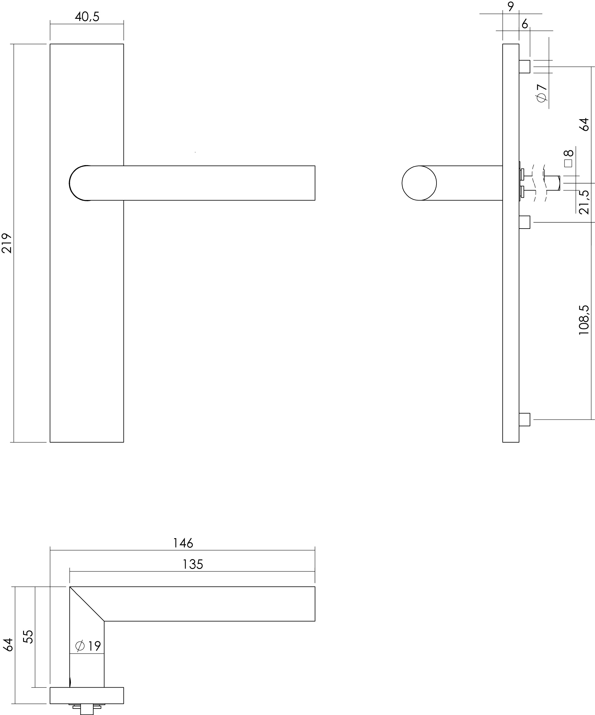 Intersteel Deurkruk Hoek 90° op rechthoekig schild blind rvs geborsteld 2 0035.130711 2