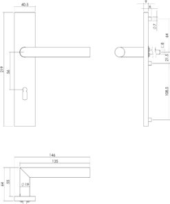 Intersteel Deurkruk Hoek 90° op rechthoekig schild sleutelgat 56 mm rvs geborsteld 3 0035.130724 2
