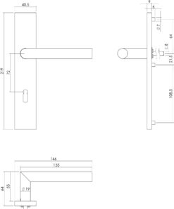 Intersteel Deurkruk Hoek 90° op rechthoekig schild sleutelgat 72 mm rvs geborsteld 3 0035.130726 2