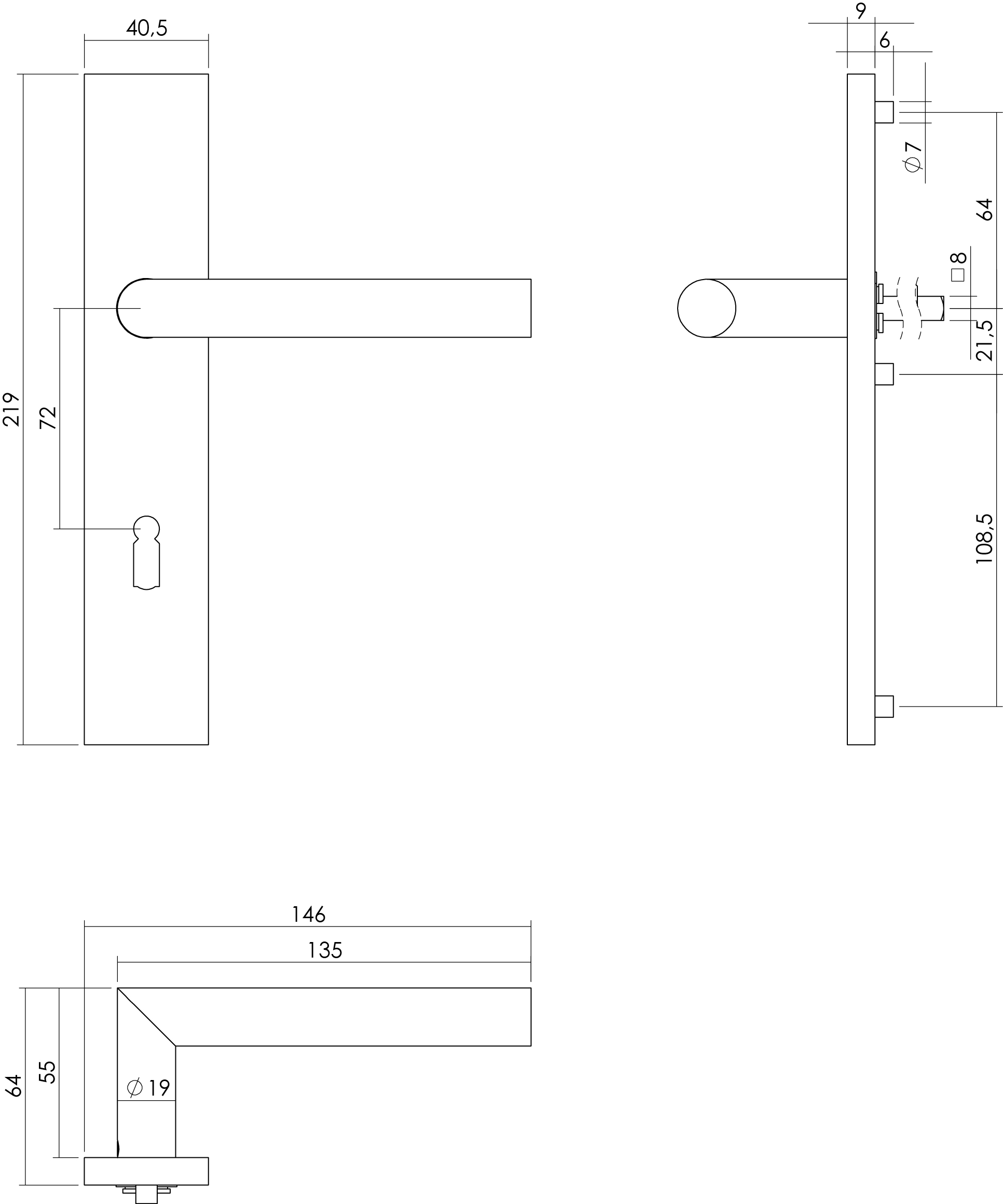 Intersteel Deurkruk Hoek 90° op rechthoekig schild sleutelgat 72 mm rvs geborsteld 2 0035.130726 2