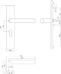 Intersteel Deurkruk Hoek 90° op rechthoekig schild profielcilindergat 55 mm rvs geborsteld 3 0035.130729 2