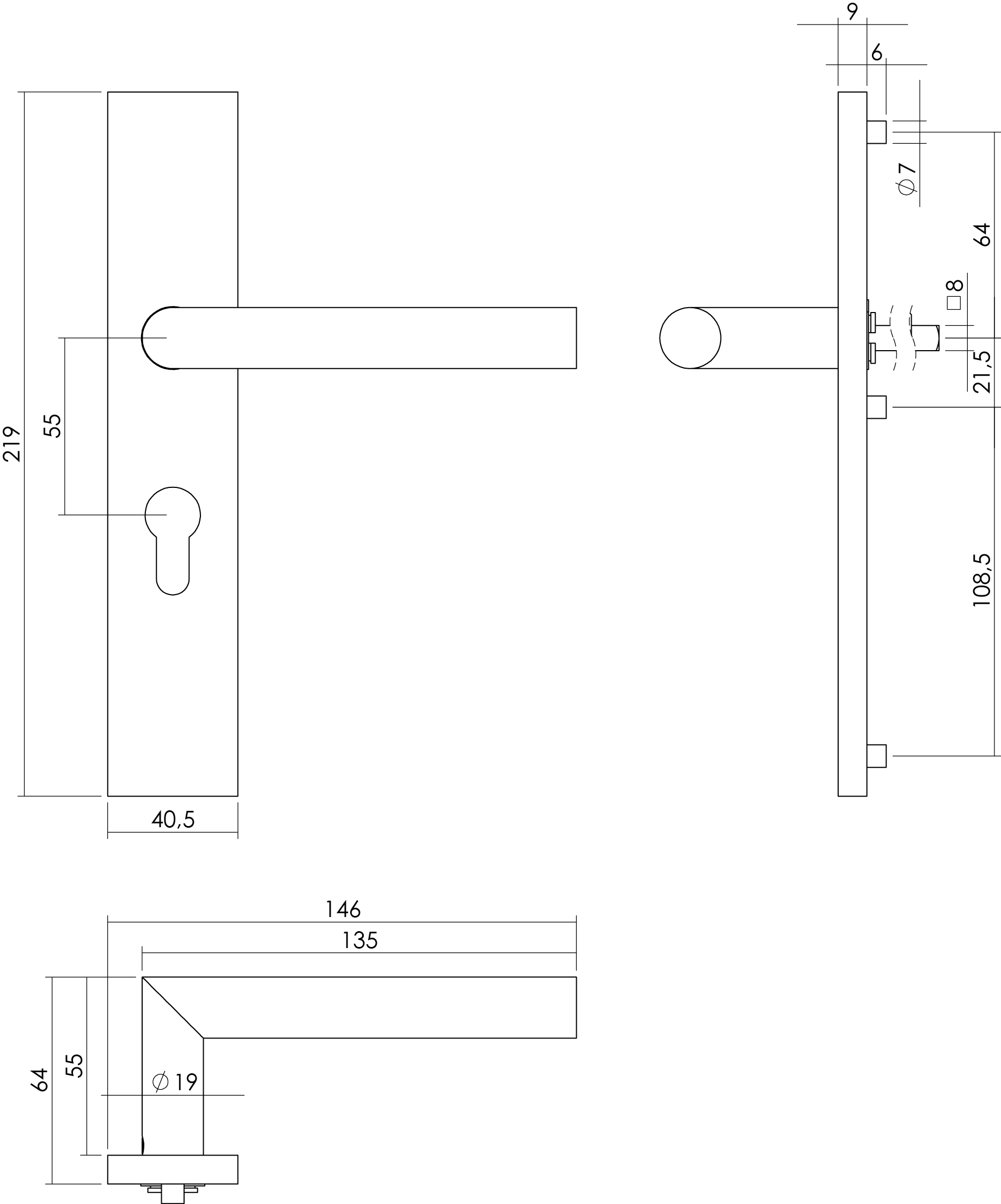 Intersteel Deurkruk Hoek 90° op rechthoekig schild profielcilindergat 55 mm rvs geborsteld 2 0035.130729 2