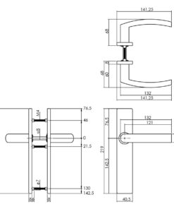 Intersteel Deurkruk Blok op rechthoekig schild blind rvs geborsteld 5 0035.132711 2