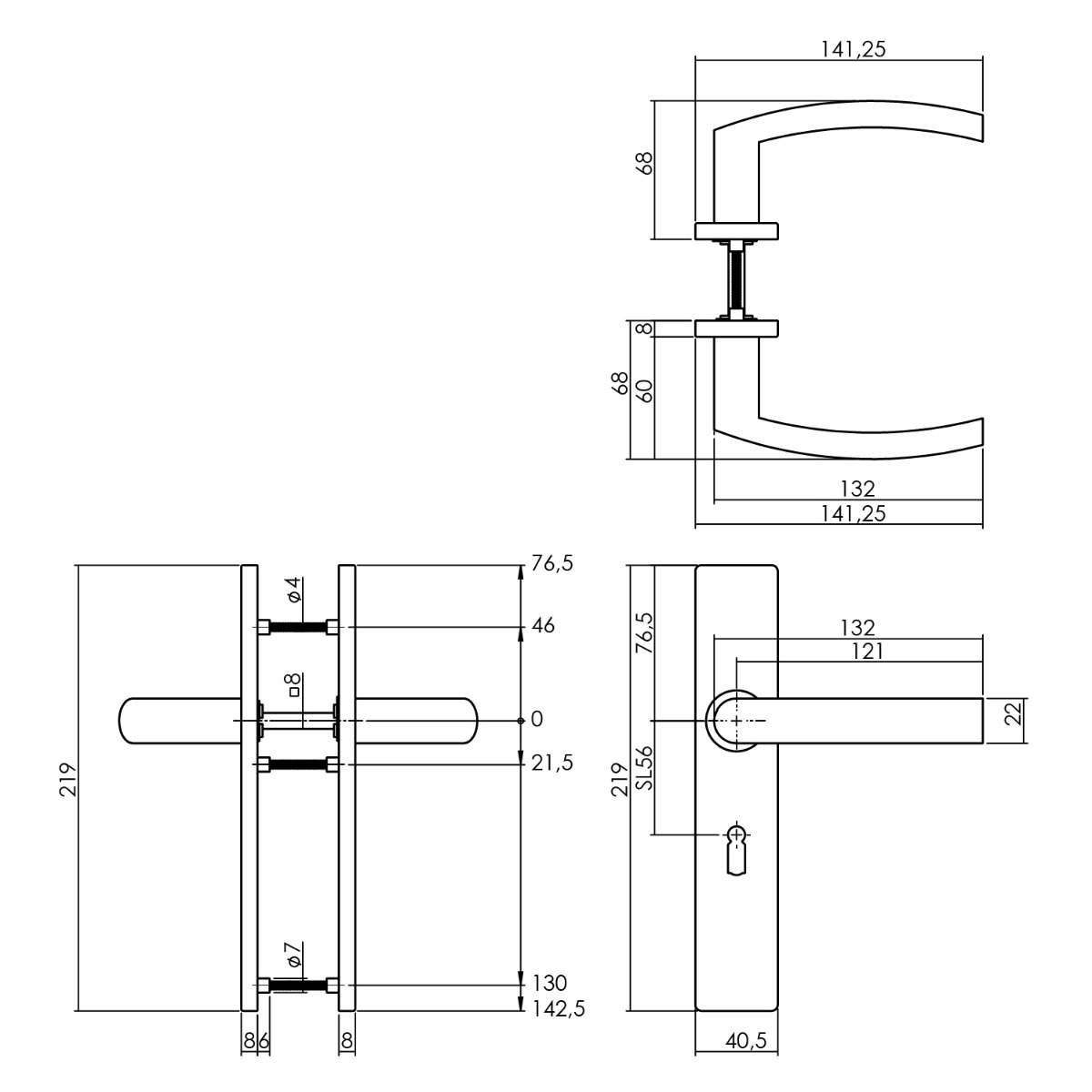 Intersteel Deurkruk Blok op rechthoekig schild sleutelgat 56 mm rvs geborsteld 2 0035.132724 2 1
