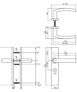 Intersteel Deurkruk Blok op rechthoekig schild profielcilindergat 55 mm rvs geborsteld 3 0035.132729 2 1