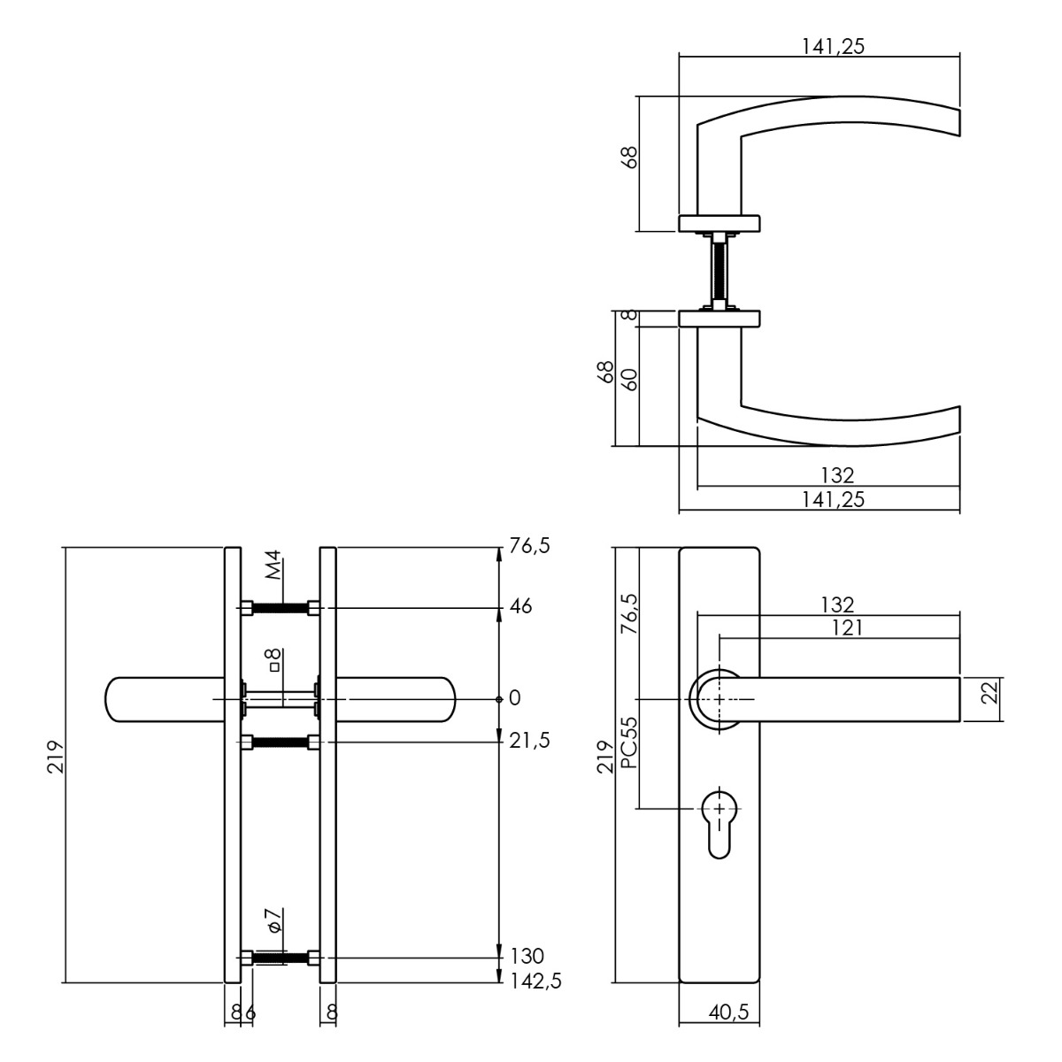 Intersteel Deurkruk Blok op rechthoekig schild profielcilindergat 55 mm rvs geborsteld 2 0035.132729 2 1