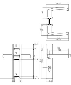 Intersteel Deurkruk Blok op rechthoekig schild profielcilindergat 72 mm rvs geborsteld 3 0035.132736 2 1
