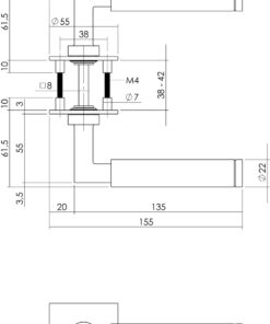 Intersteel Deurkruk Bau-stil op vierkant magneet rozet rvs geborsteld 5 0035.184902 2 1