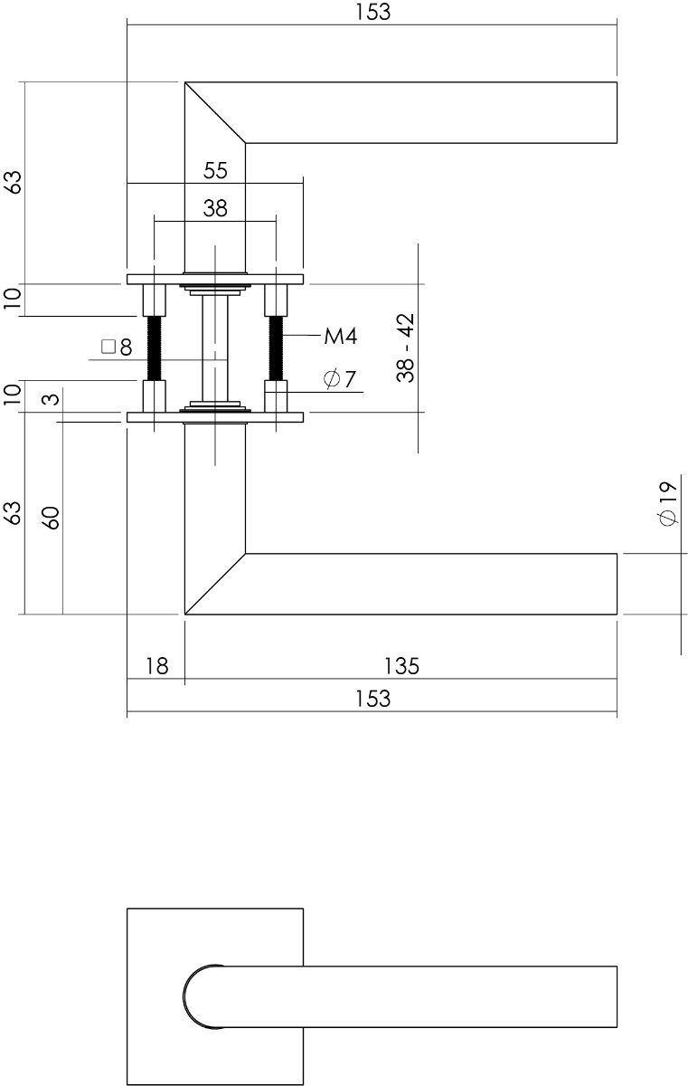 Intersteel Deurkruk Hoek 90° op vierkant magneet rozet rvs geborsteld 3 0035.185002 2 1