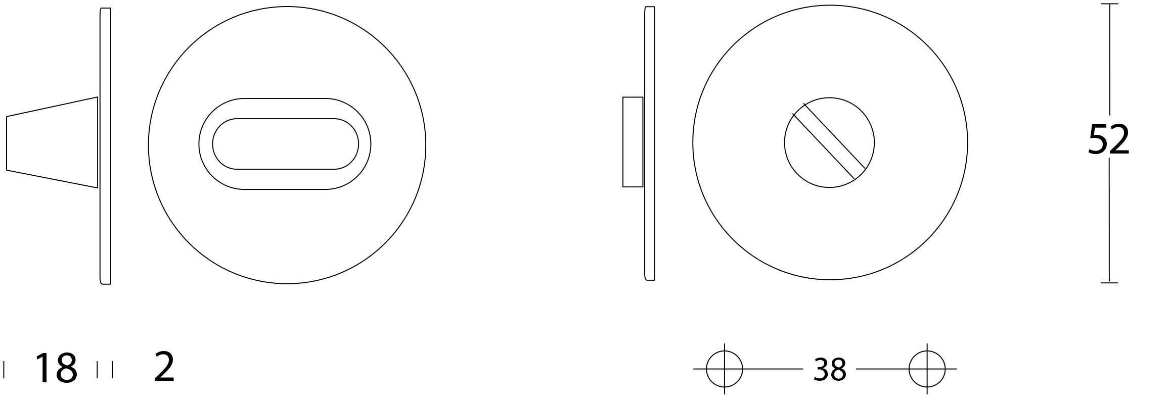 Intersteel Rozet rond plat 50 mm toilet-/badkamersluiting zonder venster met 8 mm stift rvs geborsteld 2 0035.340999 2