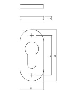 Intersteel Rozet met profielcilindergat ovaal verdekt rvs geborsteld 4 mm 3 0035.341887 2
