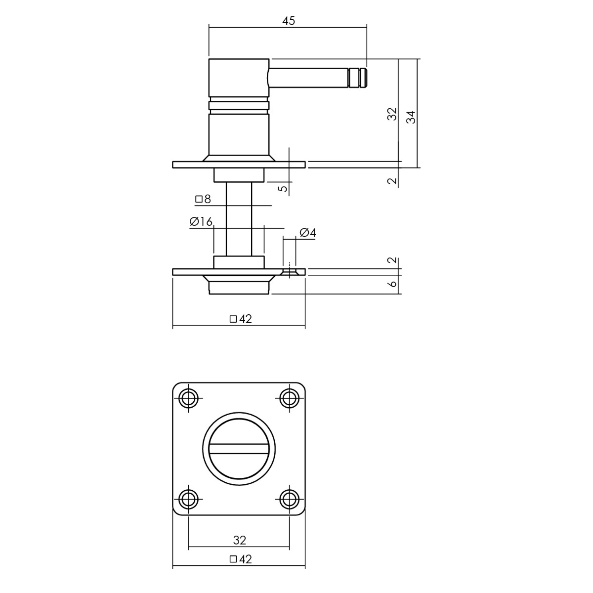 Intersteel Rozet met toilet-/badkamersluiting vierkant 42x42x2 mm rvs geborsteld 2 0035.341960 2