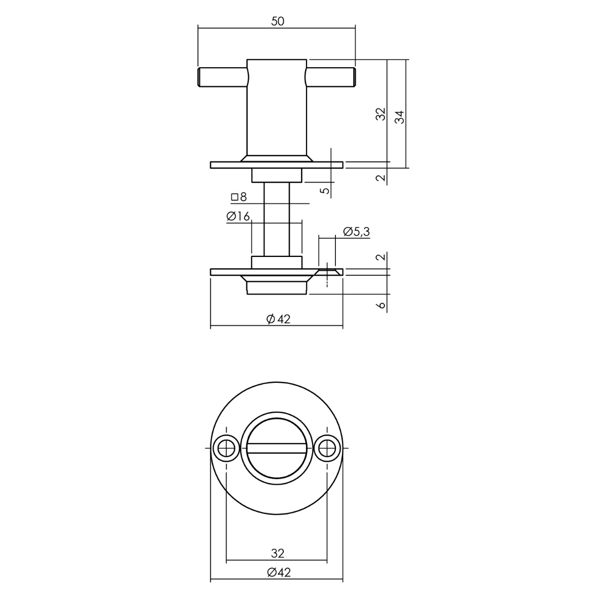 Intersteel Rozet met toilet-/badkamersluiting ø42x2 mm rvs geborsteld 2 0035.342160 2