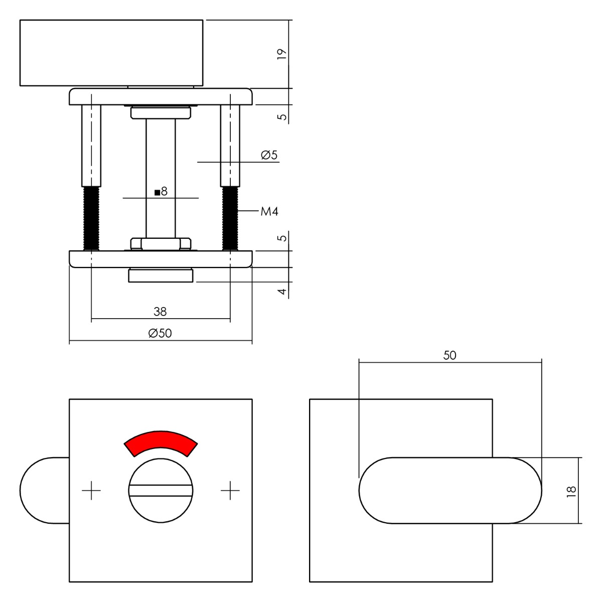 Intersteel Rozet toilet-/badkamersluiting vierkant rvs geborsteld 2 0035.343260 2 1