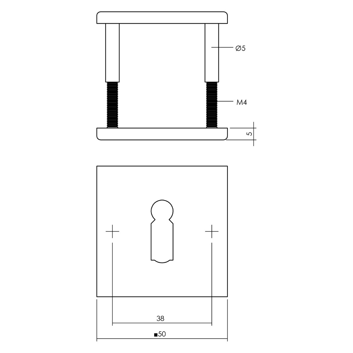 Intersteel Rozet met sleutelgat vierkant plat rvs geborsteld 4 0035.343286 2