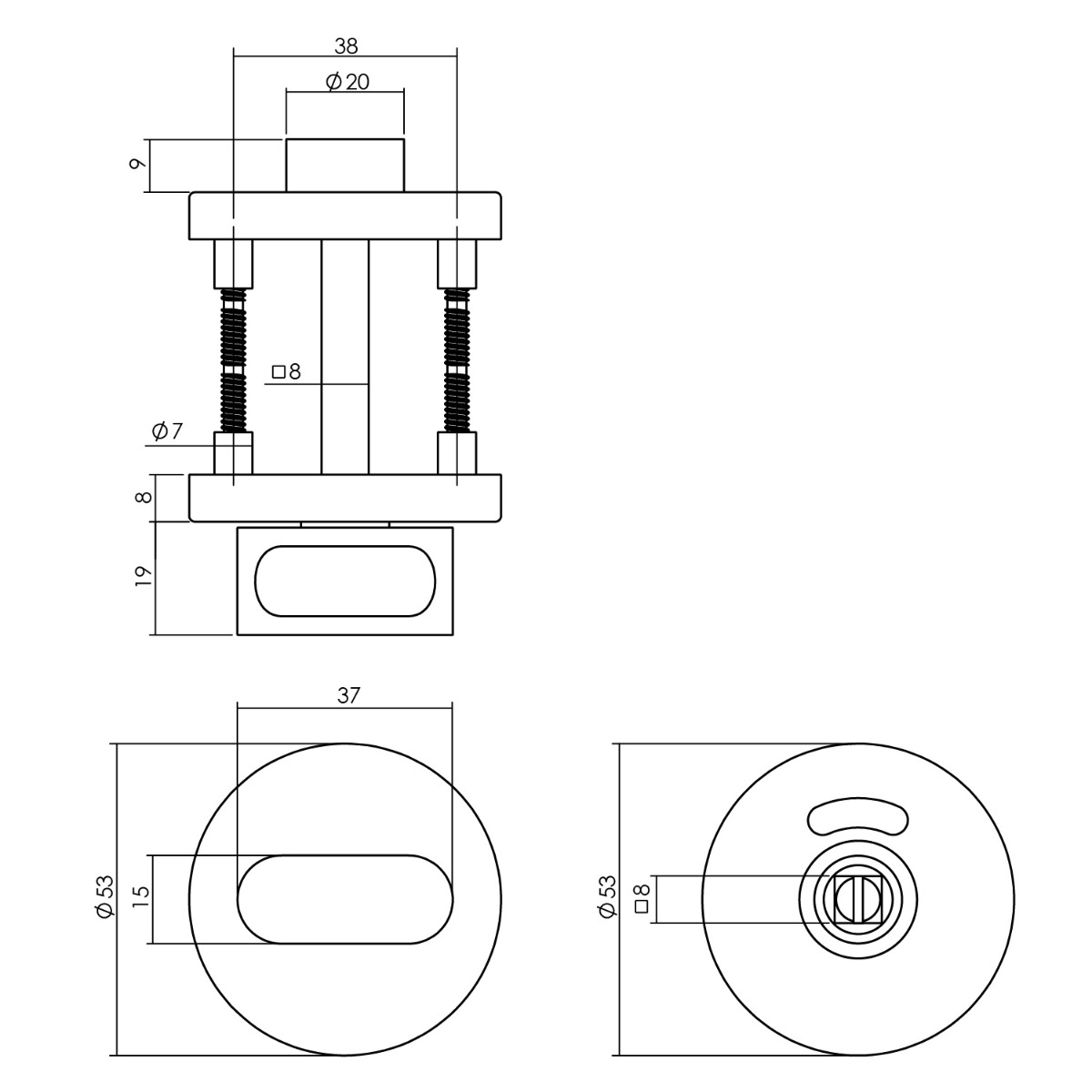 Intersteel Rozet toilet-/badkamersluiting rond nokken met stiftbediening rvs geborsteld 2 0035.351285 2 3