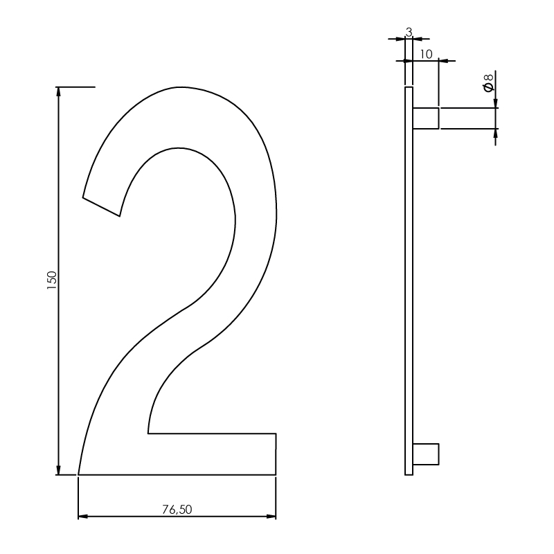 Intersteel Huisnummer 2 150mm rvs geborsteld 2 0035.402042 2
