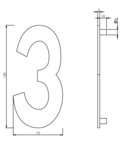 Intersteel Huisnummer 3 150mm rvs geborsteld 3 0035.402043 2