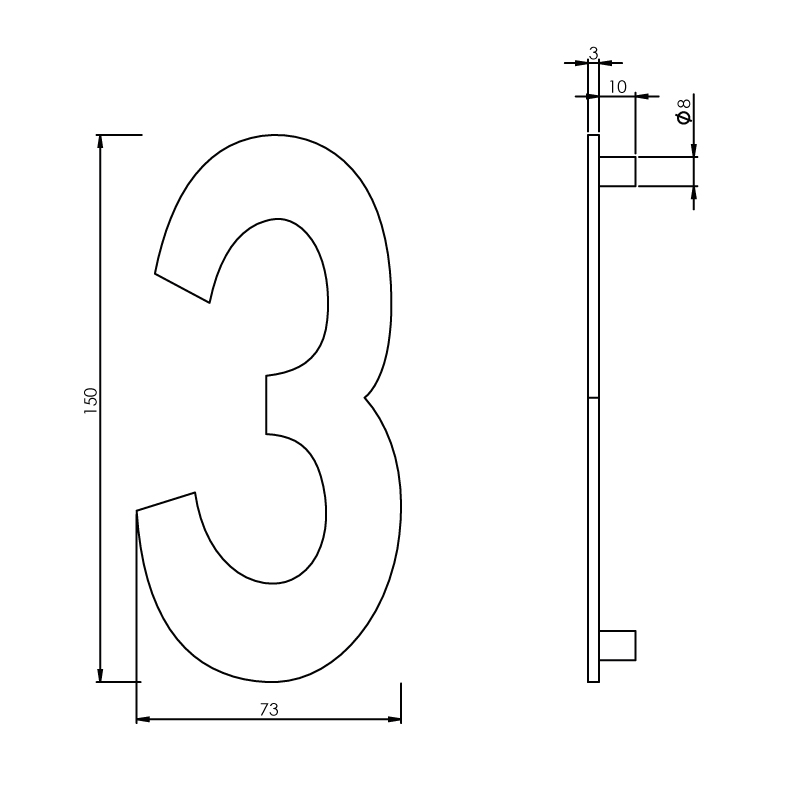 Intersteel Huisnummer 3 150mm rvs geborsteld 2 0035.402043 2