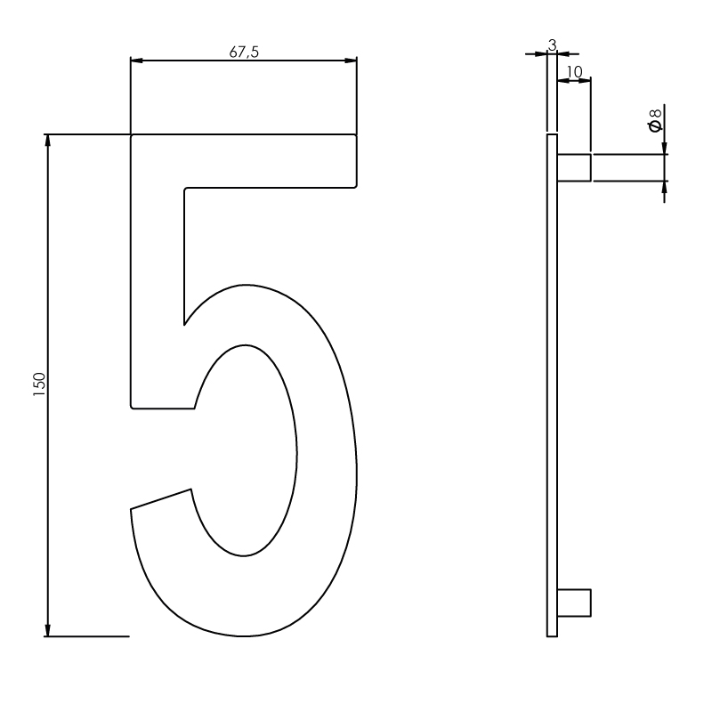 Intersteel Huisnummer 5 150mm rvs geborsteld 2 0035.402045 2