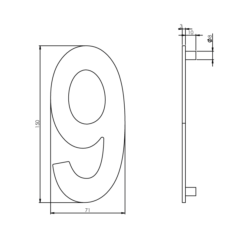 Intersteel Huisnummer 9 150mm rvs geborsteld 2 0035.402049 2