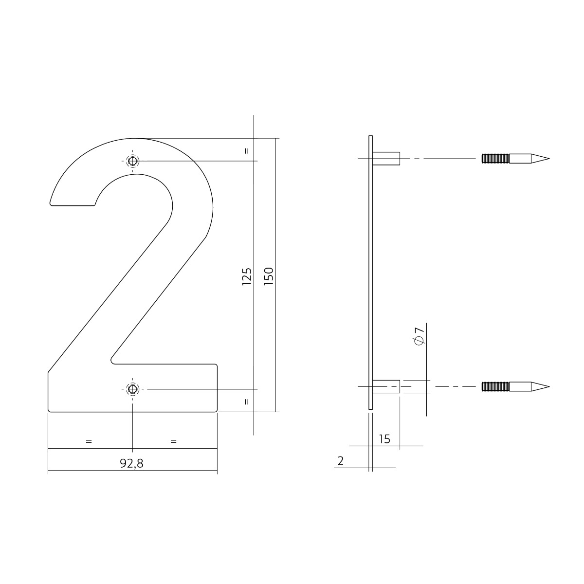 Intersteel Huisnummer 2 150x2mm rvs geborsteld 2 0035.402072 2