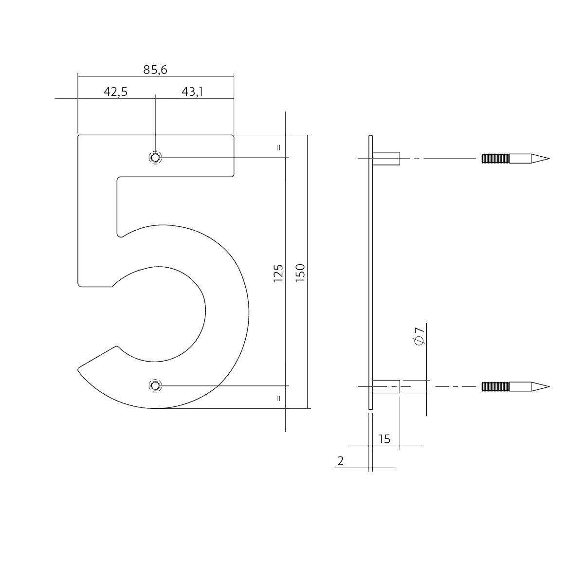 Intersteel Huisnummer 5 150x2mm rvs geborsteld 2 0035.402075 2