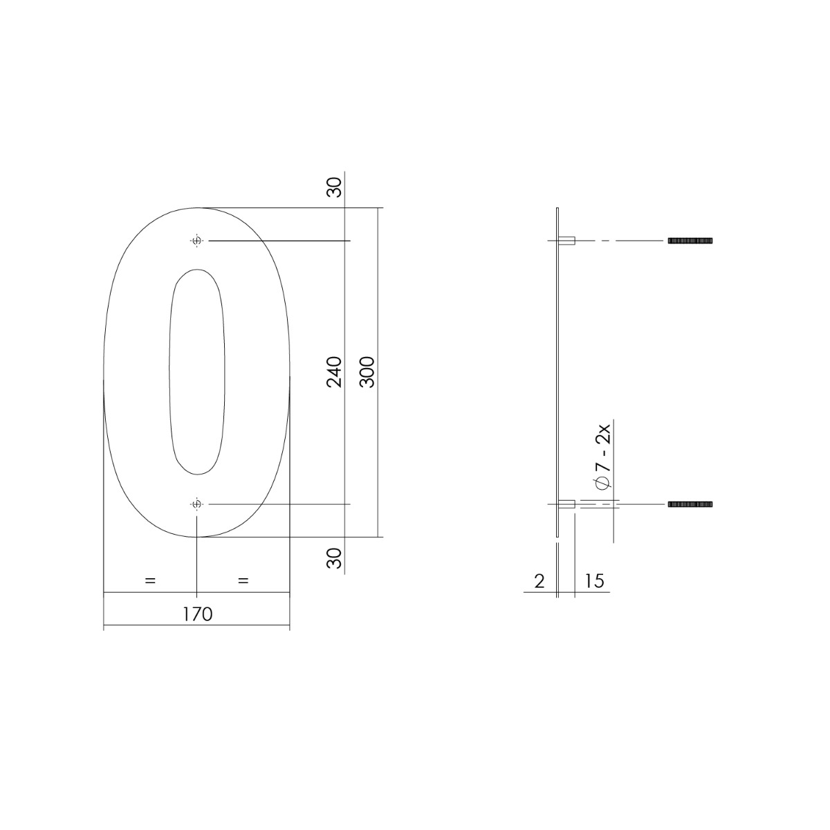 Intersteel Huisnummer 0 XL hoogte 30 cm rvs geborsteld 2 0035.402110 2