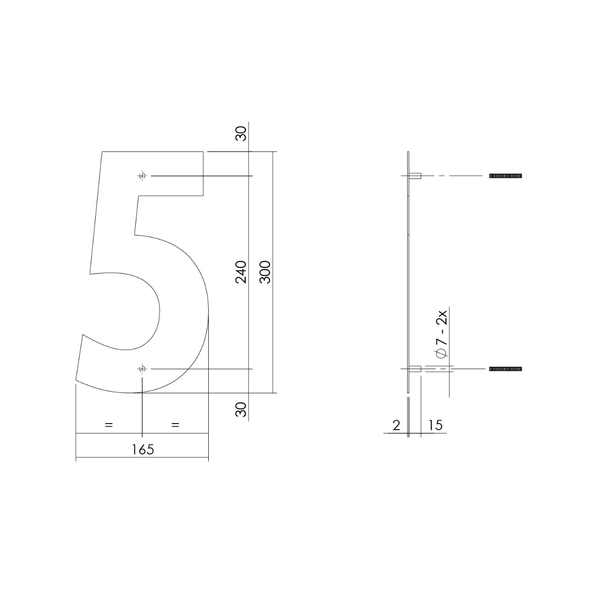 Intersteel Huisnummer 5 XL hoogte 30 cm rvs geborsteld 2 0035.402115 2