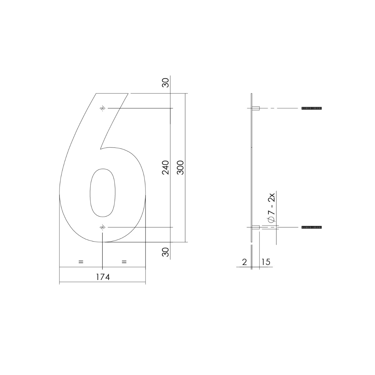 Intersteel Huisnummer 6 XL hoogte 30 cm rvs geborsteld 2 0035.402116 2
