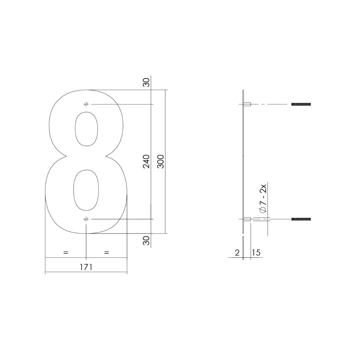 Intersteel Huisnummer 8 XL hoogte 30 cm rvs geborsteld 2 0035.402118 2