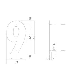 Intersteel Huisnummer 9 XL hoogte 30 cm rvs geborsteld 4 0035.402119 2