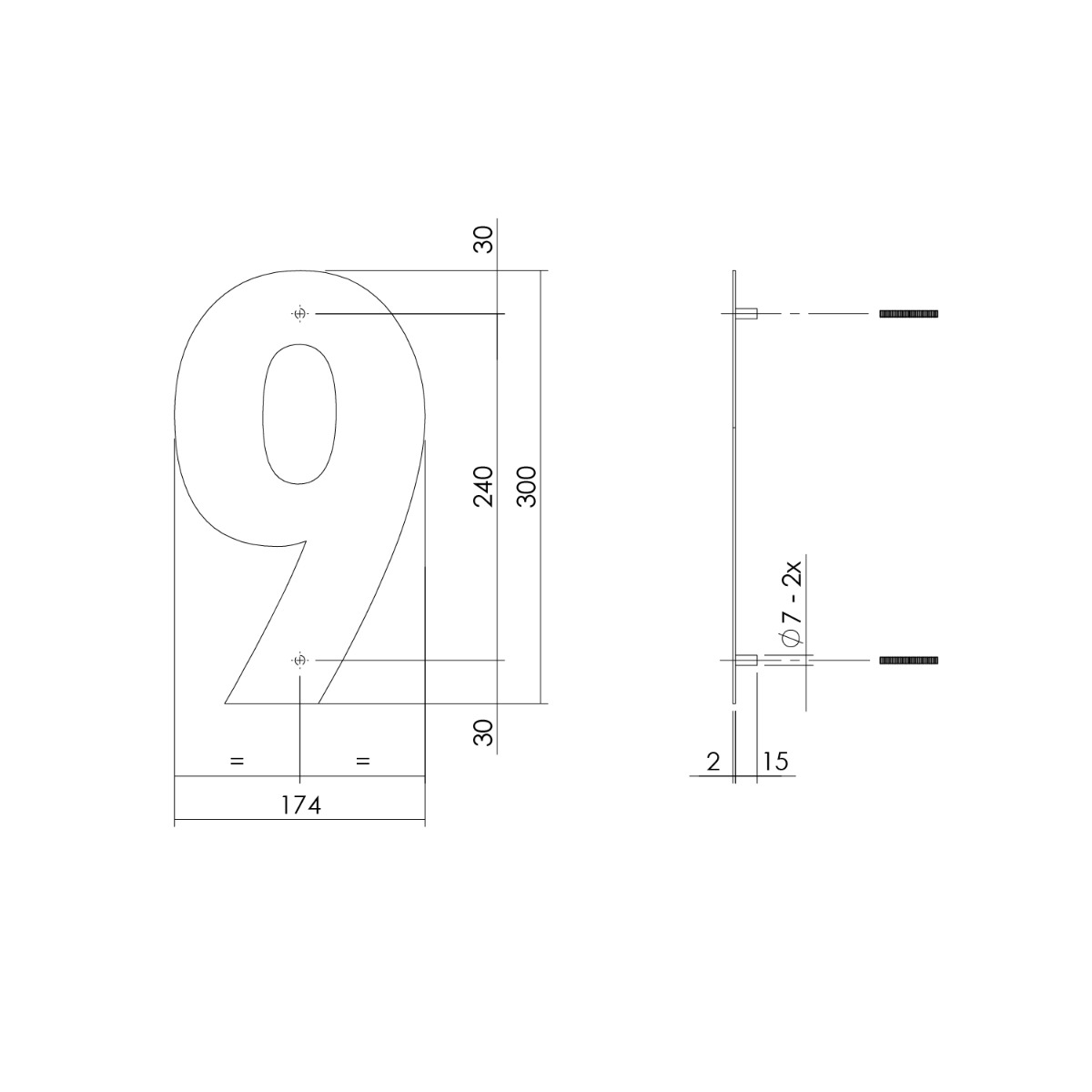 Intersteel Huisnummer 9 XL hoogte 30 cm rvs geborsteld 2 0035.402119 2