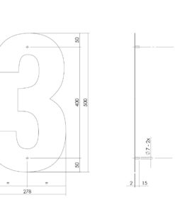 Intersteel Huisnummer 3 XXL hoogte 50 cm rvs geborsteld 4 0035.402123 2