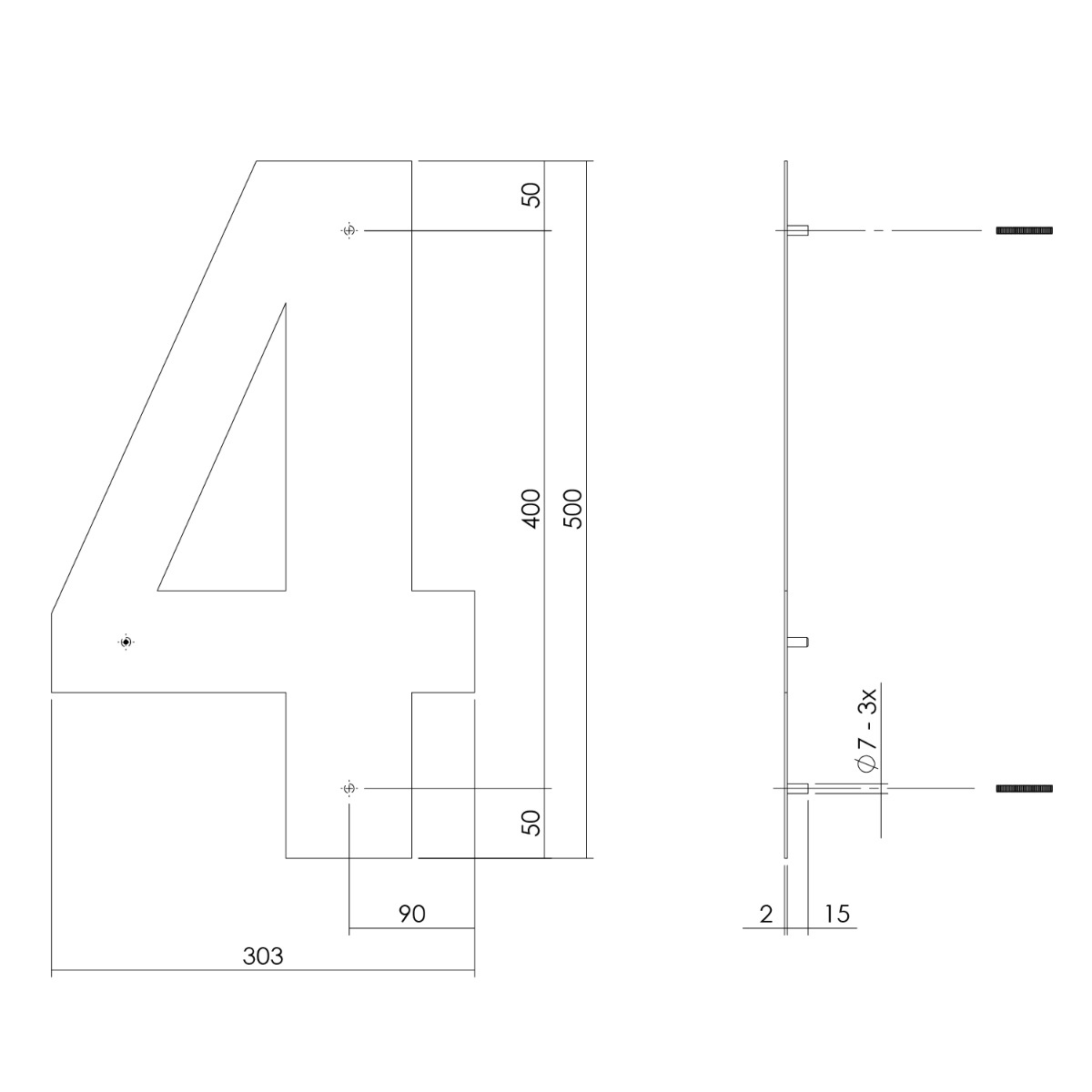 Intersteel Huisnummer 4 XXL hoogte 50 cm rvs geborsteld 2 0035.402124 2