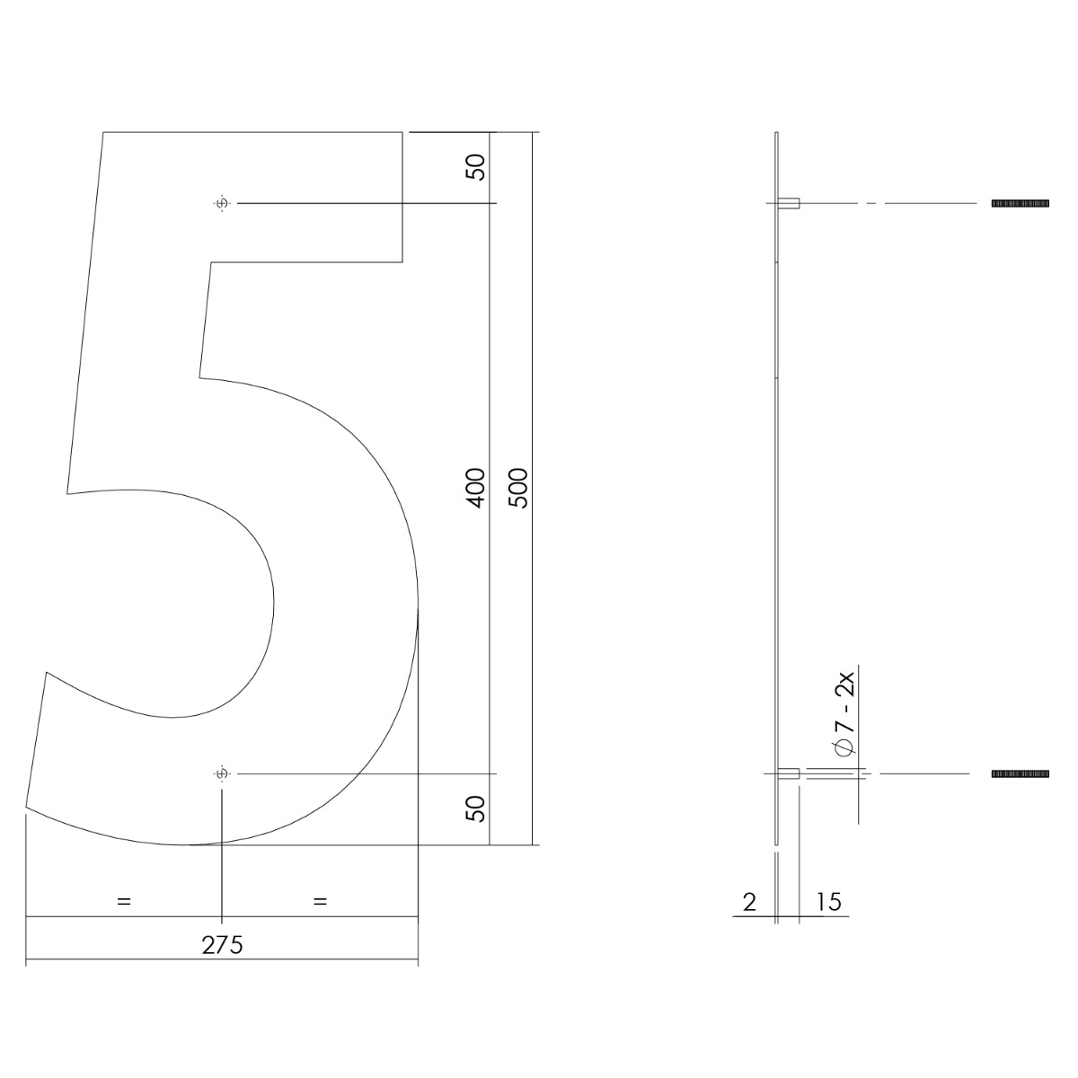 Intersteel Huisnummer 5 XXL hoogte 50 cm rvs geborsteld 2 0035.402125 2