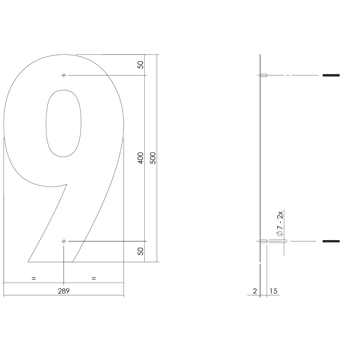 Intersteel Huisnummer 9 XXL hoogte 50 cm rvs geborsteld 2 0035.402129 2