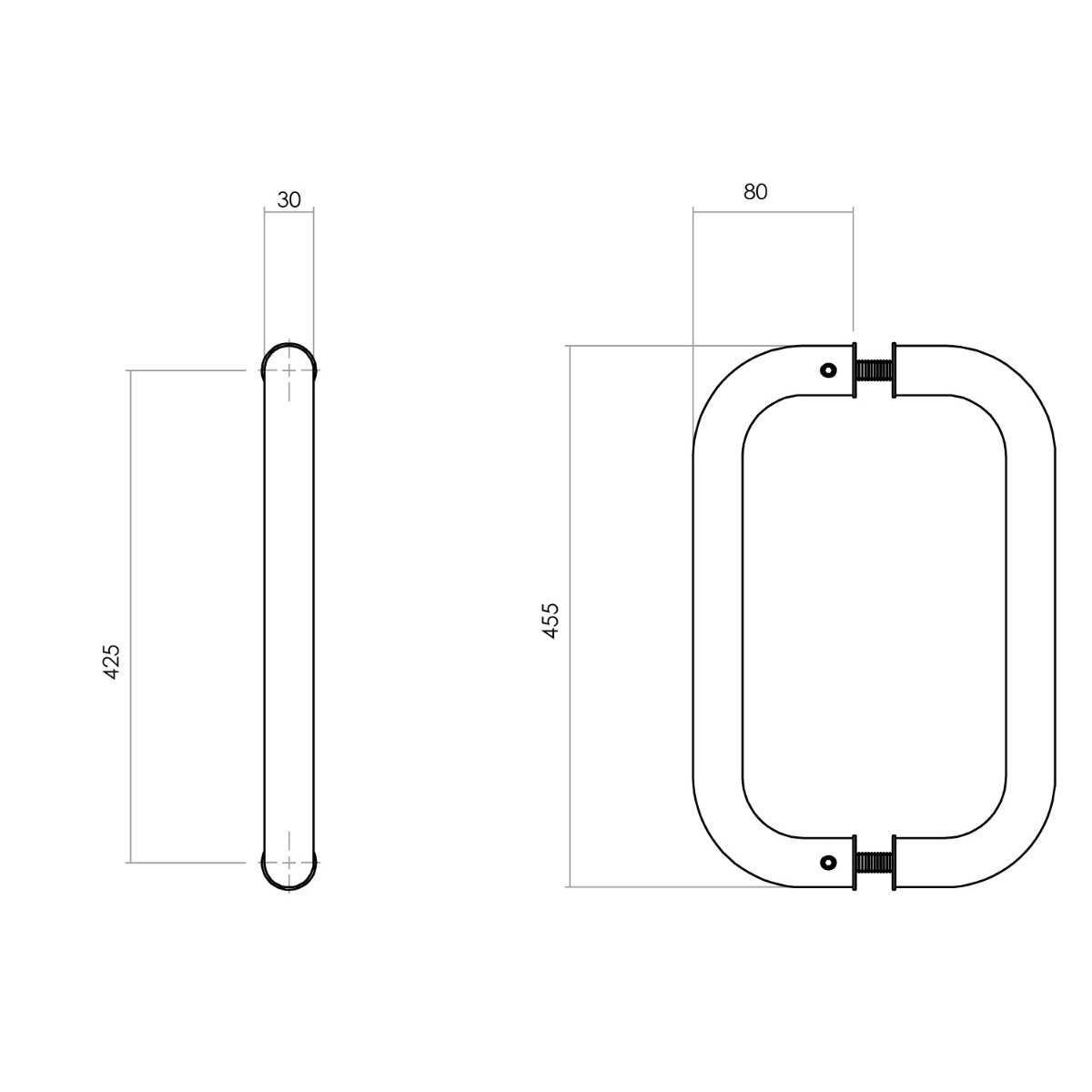Intersteel Deurgrepen per paar U-vorm 455x80x30 mm HoH 425 mm rvs geborsteld 2 0035.432344 2