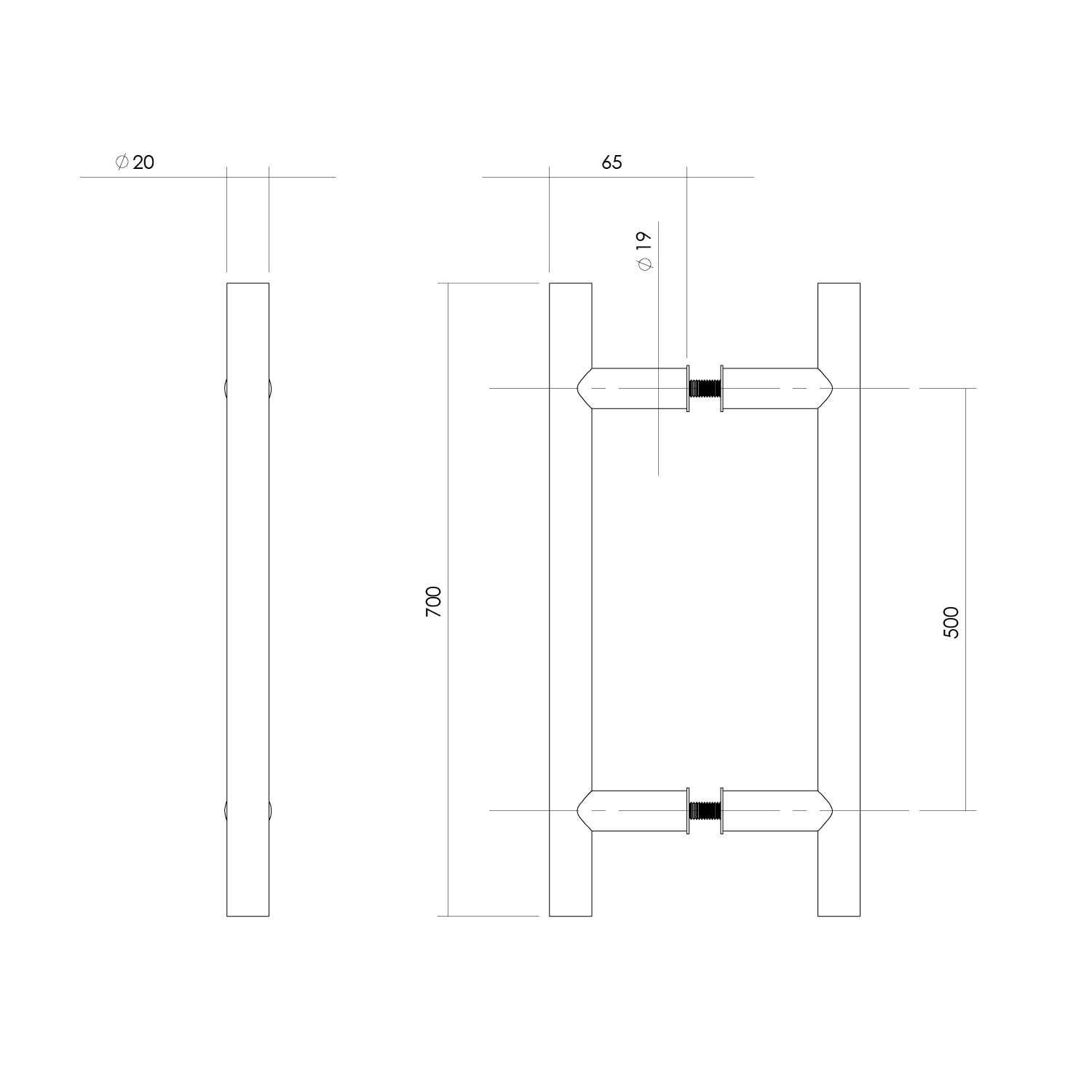 Intersteel Deurgrepen 700 mm T-vorm rvs geborsteld 65 mm 2 0035.432442 2