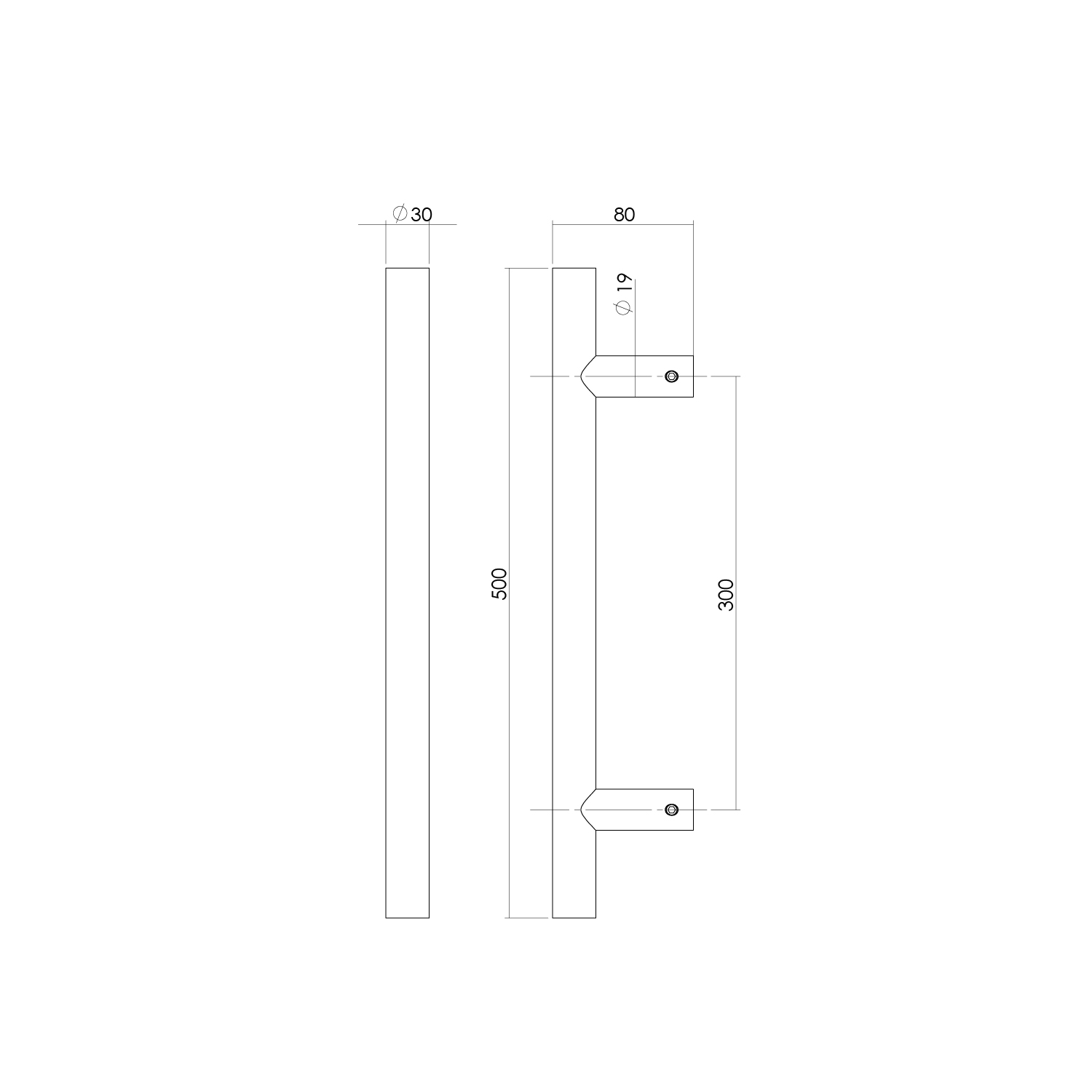 Intersteel Deurgreep per stuk T-vorm 500x80x30 HoH 300 rvs 2 0035.432721 2