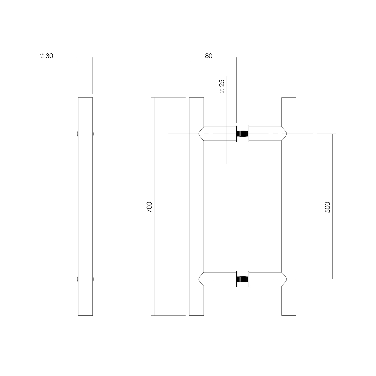 Intersteel Deurgrepen per paar T-vorm 700x80x30 HoH 500 rvs 2 0035.432742 2