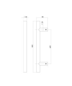 Intersteel Deurgreep per stuk T-vorm 800x80x30 HoH 600 rvs 3 0035.432747 2