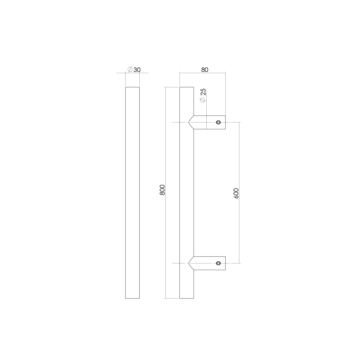 Intersteel Deurgreep per stuk T-vorm 800x80x30 HoH 600 rvs 2 0035.432747 2
