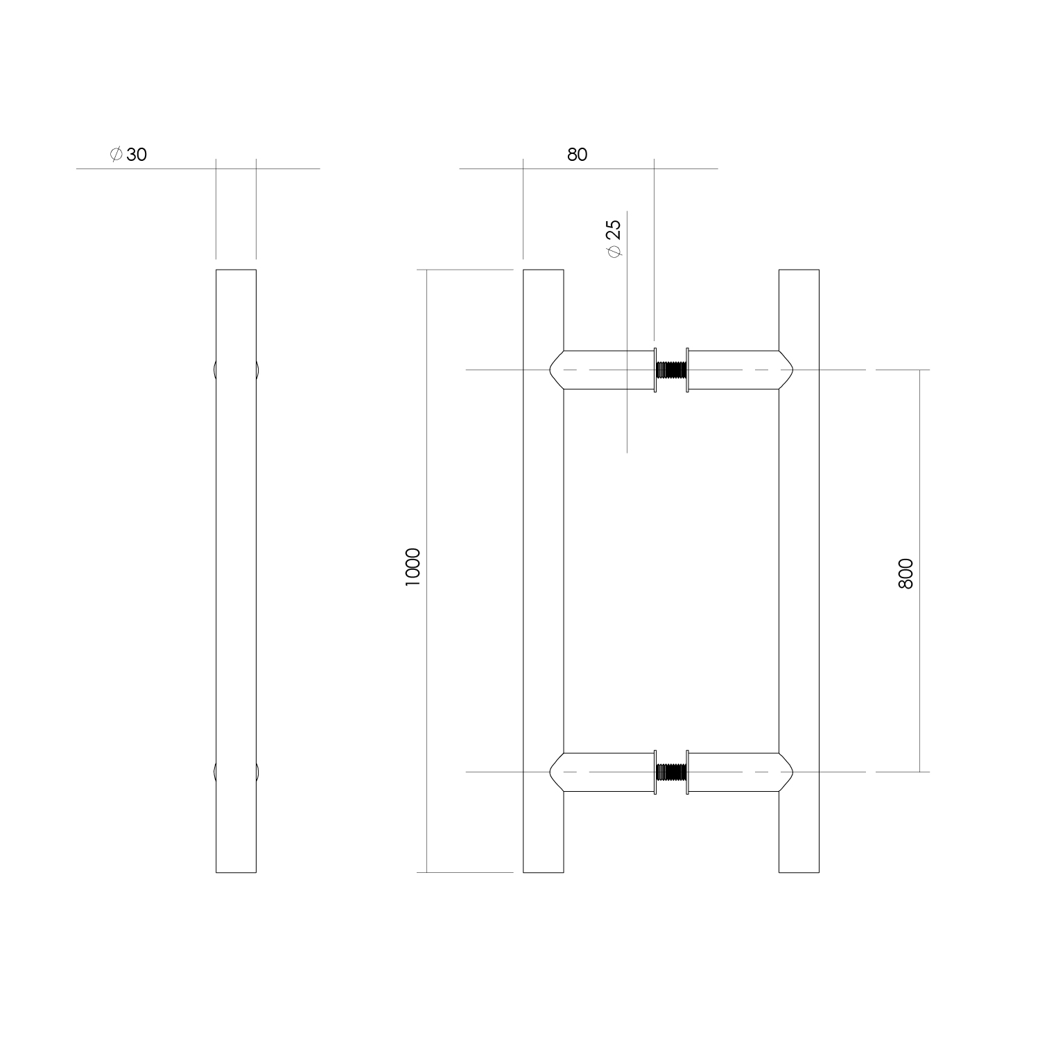 Intersteel Deurgrepen per paar T-vorm 1000x80x30 HoH 800 rvs 2 0035.432752 2