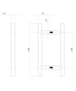 Intersteel Deurgrepen per paar T-vorm 1200x80x30 HoH 1000 rvs 3 0035.432782 2
